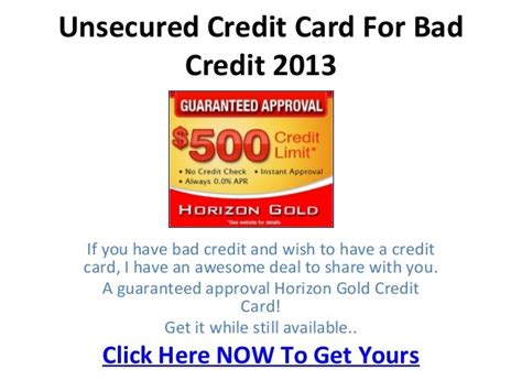 Unsecured Credit Card For Bad Credit 2013