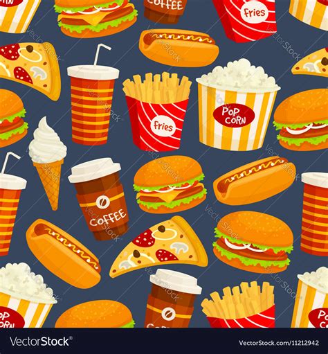 Fast food snacks and drinks seamless pattern Vector Image