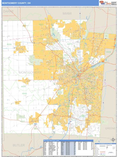 Montgomery County, Ohio Zip Code Wall Map | Maps.com.com