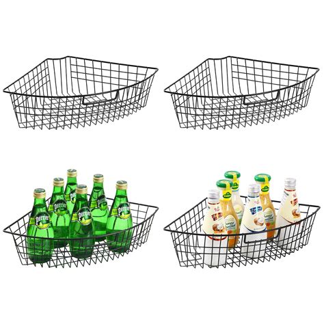 Lazy Susan Wire Storage Organizer Basket with Handle-Metal Organizing Storage Bins-Kitchen ...