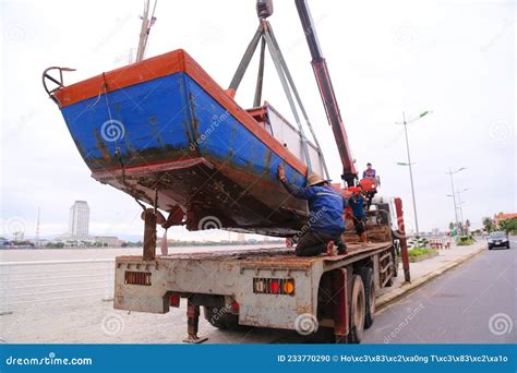 Tow Truck Towing Fishing Boat from the River Editorial Image - Image of ...