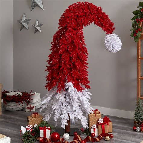 9’ Holiday Red Santa’s Hat Christmas Tree with 600 LED lights and 1992 Bendable Branches ...