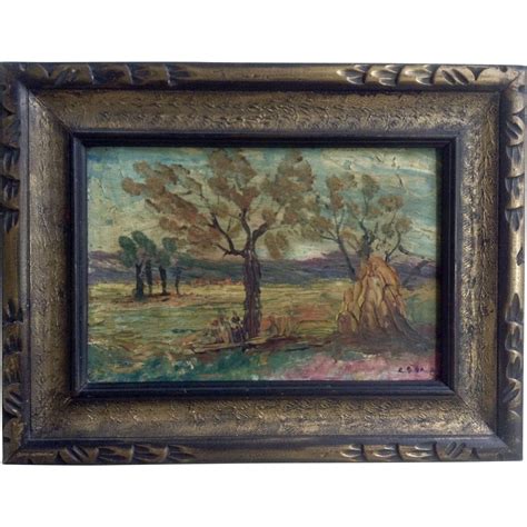 Oil Painting on Wood Panel Landscape with Original Frame 1910-1930 Signed by Artist Oil Paint On ...