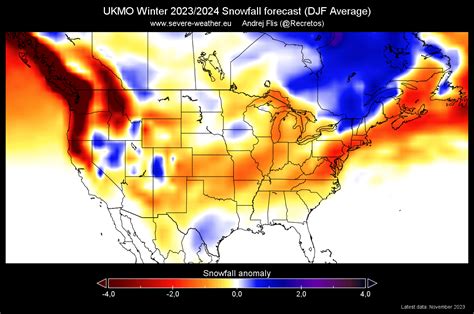 Latest Snowfall Predictions for Winter 2023/2024 show dramatic monthly changes, driven by the El ...