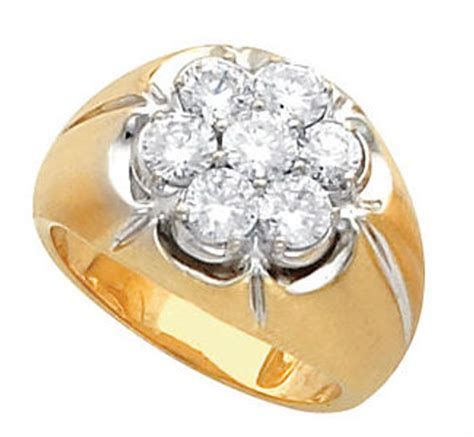 14k Yellow Gold Mens Cluster Diamond Ring 1/2 ctw Solid Back | Sarraf.com