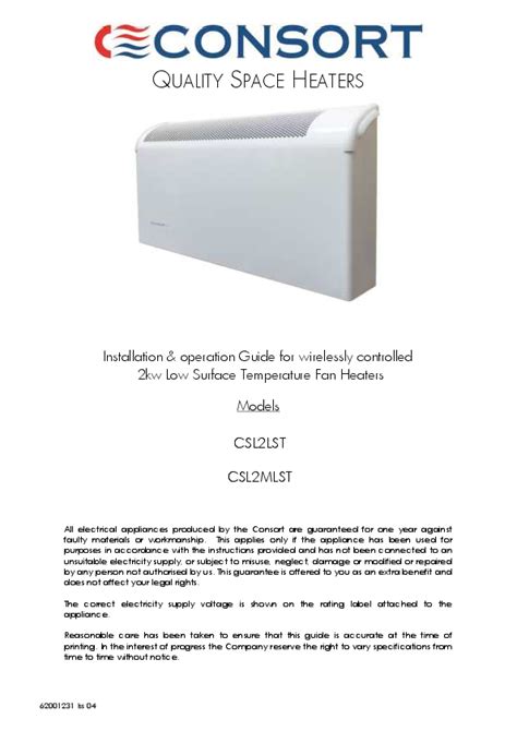 CSL2LST & CSL2MLST Fan Heaters User Instructions | Consort Claudgen