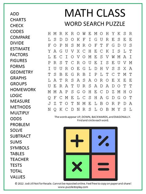 Math Class Word Search Puzzle - Puzzles to Play