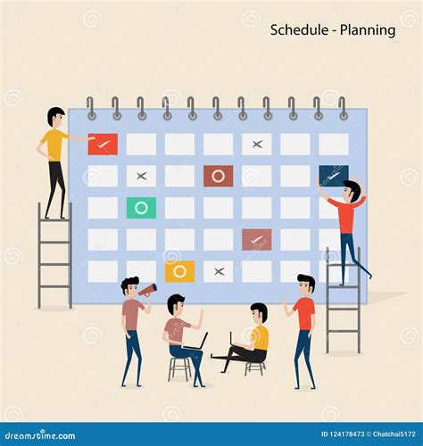 Calendar with Schedule Plans.People Filling Out the Schedule in Stock Vector - Illustration of ...