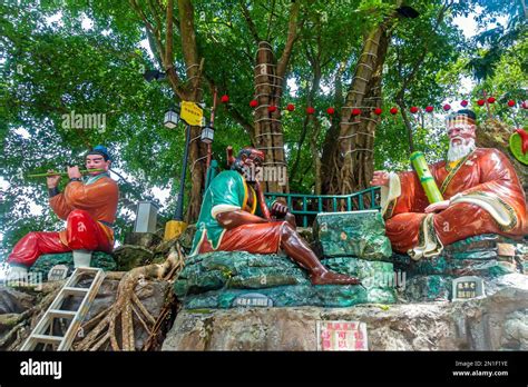 Seremban, Malaysia; Centipede Temple, buddhist temple, Statues depicting the Eight Immortals ...