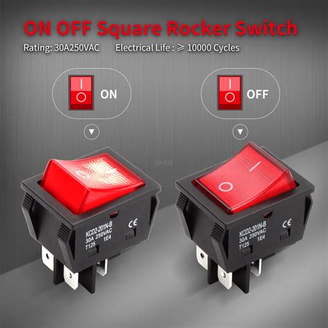 High Amperage 30A Illuminated ON-OFF DPST 4 Pin Rocker Switch - DAIER