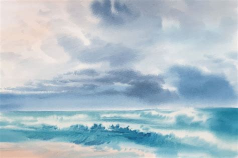 Watercolor Blue Sky and Clouds Landscape Illustration par Witview ...