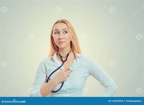 Young Woman Listening Heartbeat with Stethoscope Stock Photo - Image of ...