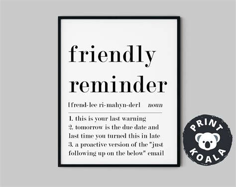 Funny Home Office Art, Friendly Reminder Definition Print, Funny ...