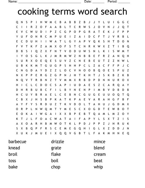 Cooking Word Search Printable