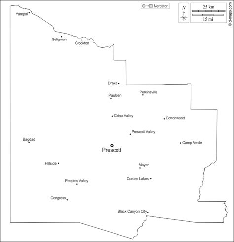 Yavapai County free map, free blank map, free outline map, free base map outline, main cities ...