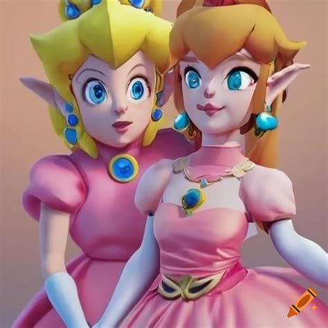 Princess peach and link in pink ballgown cosplay on Craiyon