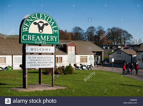 Wensleydale creamery cheese factory at Hawes Yorkshire Dales National Park England UK. The sign ...