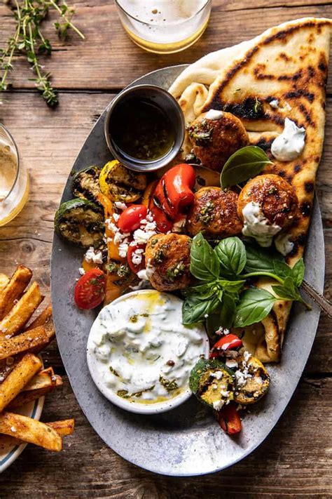 Spicy Oregano Meatballs with Grilled Vegetables and Tzatziki. - Yummy Recipe