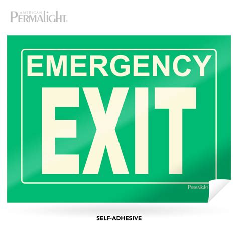 Emergency Exit Sign, Self-Adhesive, Photoluminescent Lettering (14 in x ...