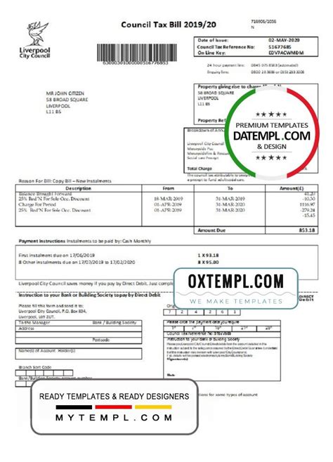 United Kingdom Liverpool City Council tax bill template in Word format ...