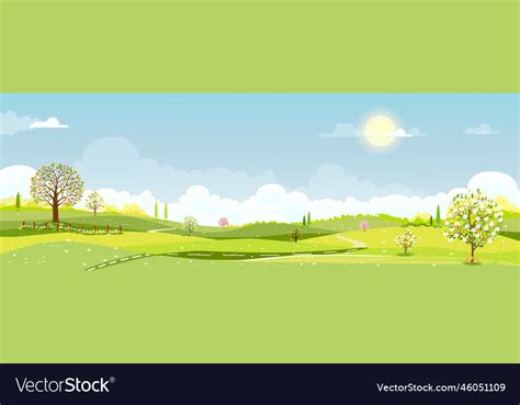 Spring landscape backgroundcute village Royalty Free Vector