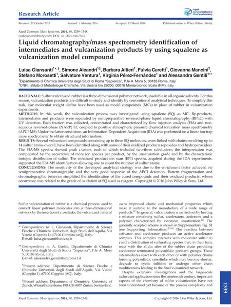 (PDF) Liquid chromatography/mass spectrometry identification of intermediates and vulcanization ...