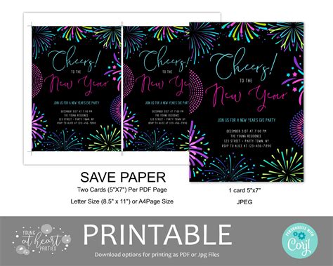 Editable NYE Fireworks Party Invitation Template Cheers to - Etsy Australia