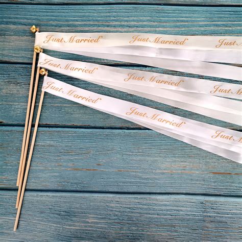 20Pcs Beige White Wedding Ribbon Stick Just Married Printed Ribbon ...