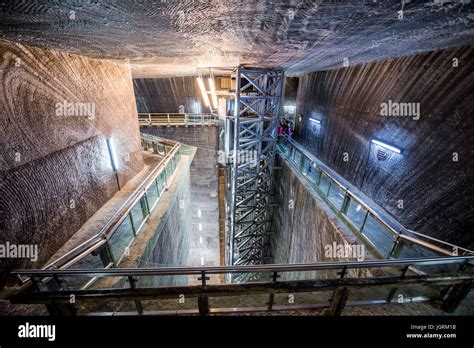 Elevator shaft in Rudolf mine, part of Salina Turda salt mine located ...