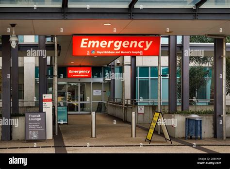 Brisbane, Australia - March 18, 2020: emergency sign outside the Royal ...