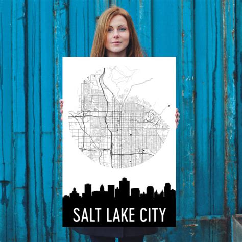 Salt Lake City Skyline Silhouette Art Prints – Modern Map Art