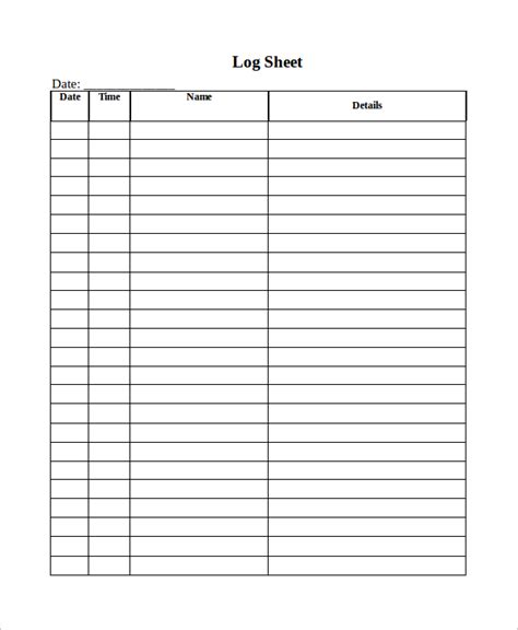 Log Sheets Printable | Template Business PSD, Excel, Word, PDF