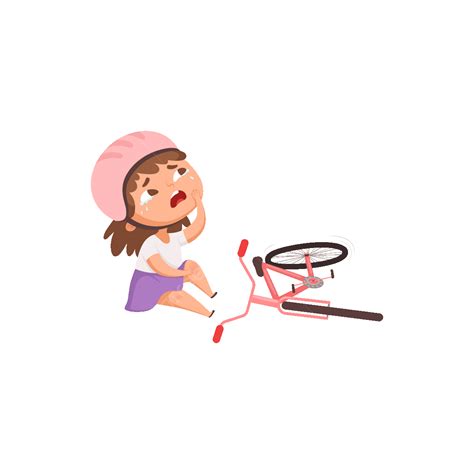 Broken Bicycle Kids Fallen From Bike Unhappy Childrens Vector Accidents Illustrations Damaged ...