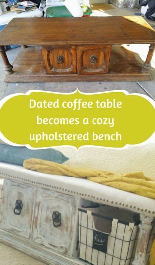 an old coffee table becomes a cozy upholstered bench