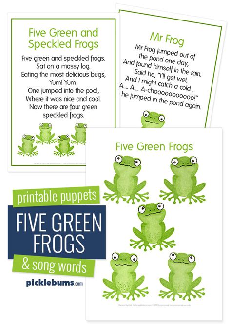 Five Green Frogs Printable Puppets - Picklebums