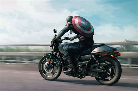 Captain America On Harley Davidson Motorcycle Artwork, HD Superheroes ...