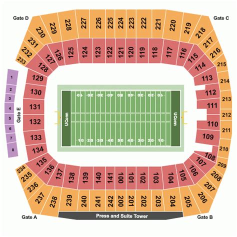 Pratt And Whitney Stadium At Rentschler Field Seating Chart East ...