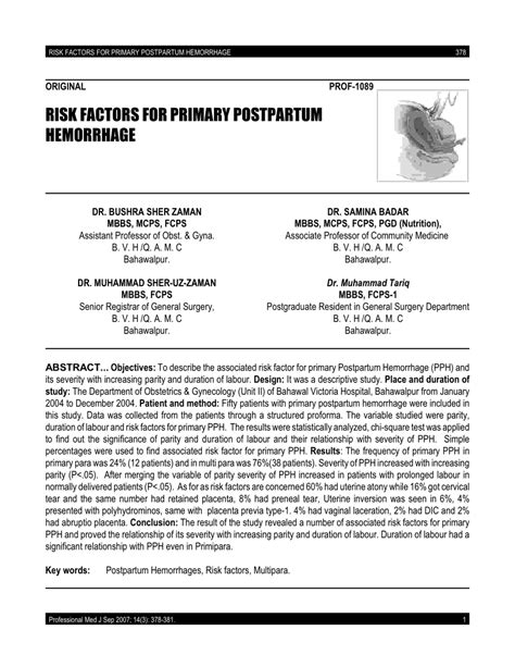 (PDF) Risk factors for primary postpartum haemorrhage. A case control study