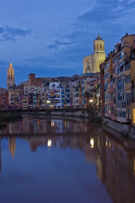 Old Town of Girona at Night, Spain Stock Image - Image of antique, multicolored: 21899177