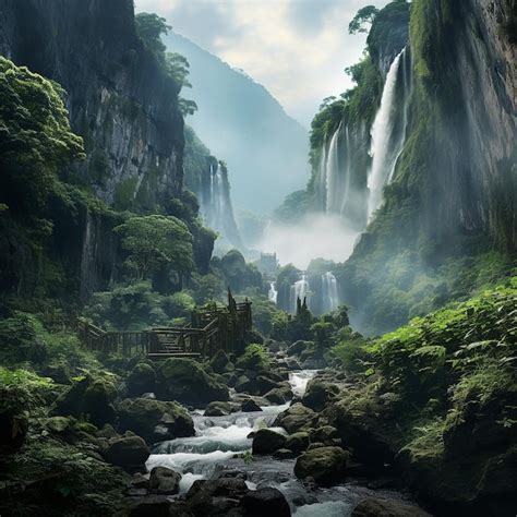 Premium AI Image | waterfall in mountain forest