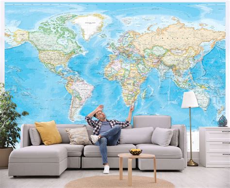 Giant World Map Mural Blue Ocean Giant World Map Map Wall Mural Map | Porn Sex Picture