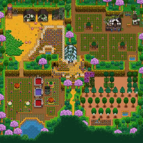 The four corners farm layout is great. Plenty of room for everything! : StardewValley