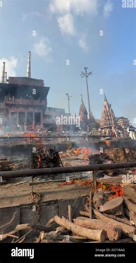 Varanasi, Uttar Pradesh, India - March 21 2024: View of manikarnika ...