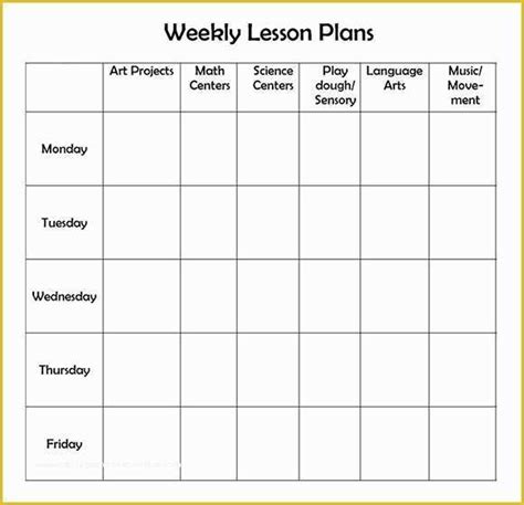 Free Blank Preschool Lesson Plan Templates Of Weekly Lesson Plan 8 Free ...