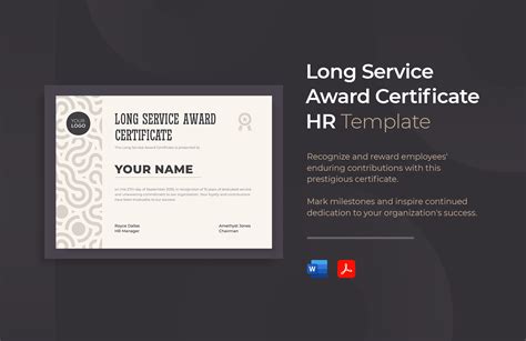 Long Service Award Certificate Template in Word, Publisher, Google Docs ...