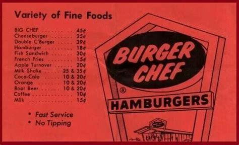 Burger Chef menu | Burger, Burger menu, Chef