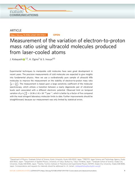 (PDF) Measurement of the variation of electron-to-proton mass ratio using ultracold molecules ...