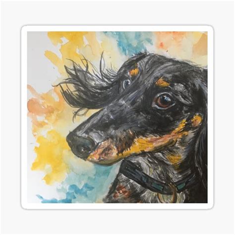 "Sausage dog , watercolour background" Sticker by Merlinsmates | Redbubble