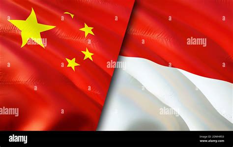 China and Indonesia flags. 3D Waving flag design. China Indonesia flag, picture, wallpaper ...