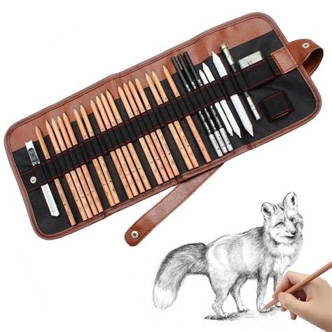 29pcs Portable Sketch Pencil Set Roll Up Canvas Carry Pouch Drawing ...